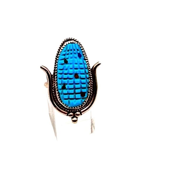 Native American Zuni Tracy Bowekaty Turquoise Corn Maize Sterling Ring size 9 - Picture 6 of 6